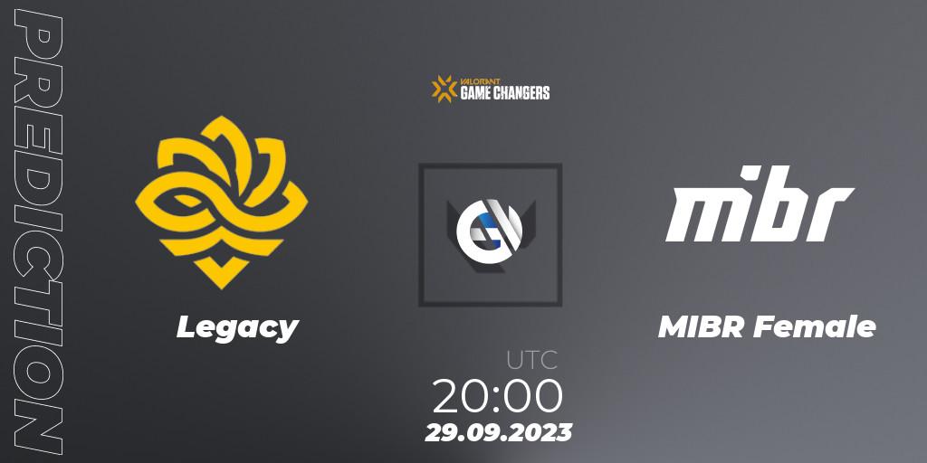 Prognose für das Spiel Legacy VS MIBR Female. 29.09.2023 at 20:15. VALORANT - VCT 2023: Game Changers Brazil Series 2