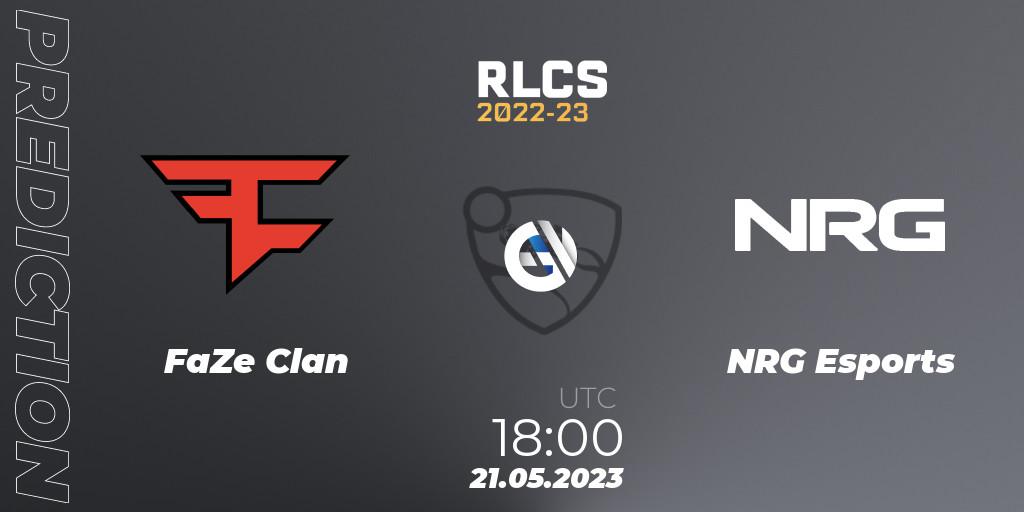 Prognose für das Spiel FaZe Clan VS NRG Esports. 21.05.2023 at 18:00. Rocket League - RLCS 2022-23 - Spring: North America Regional 2 - Spring Cup