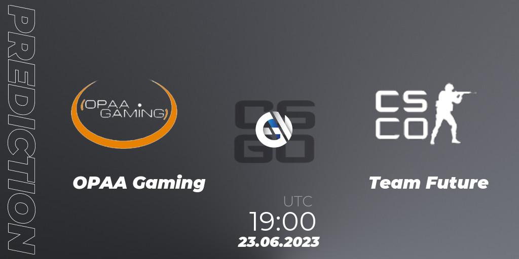 Prognose für das Spiel OPAA Gaming VS Team Future. 23.06.2023 at 19:00. Counter-Strike (CS2) - Preasy Summer Cup 2023