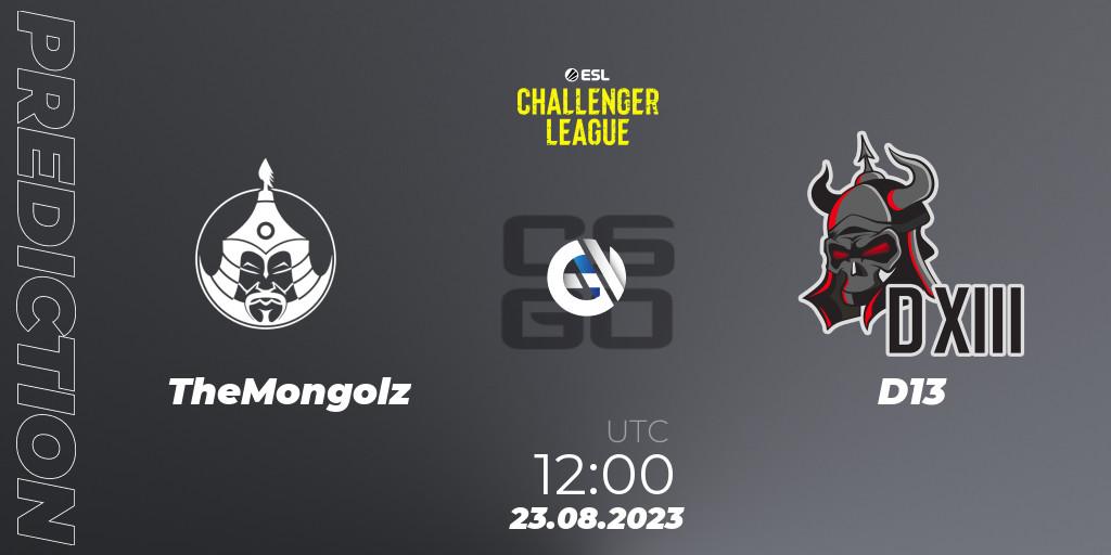 Prognose für das Spiel TheMongolz VS D13. 23.08.23. CS2 (CS:GO) - ESL Challenger League Season 46: Asia-Pacific