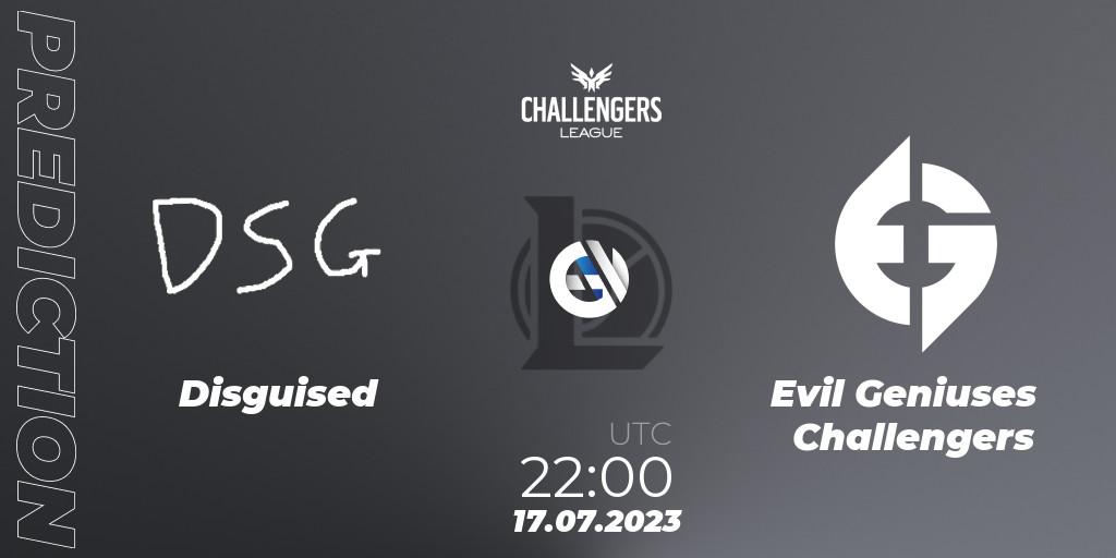 Prognose für das Spiel Disguised VS Evil Geniuses Challengers. 17.06.23. LoL - North American Challengers League 2023 Summer - Group Stage