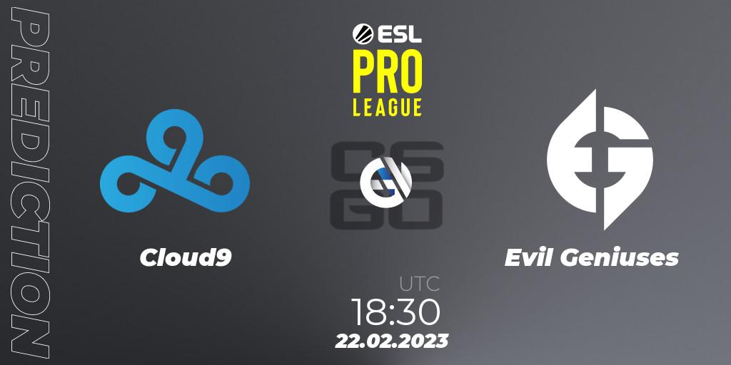 Prognose für das Spiel Cloud9 VS Evil Geniuses. 22.02.23. CS2 (CS:GO) - ESL Pro League Season 17