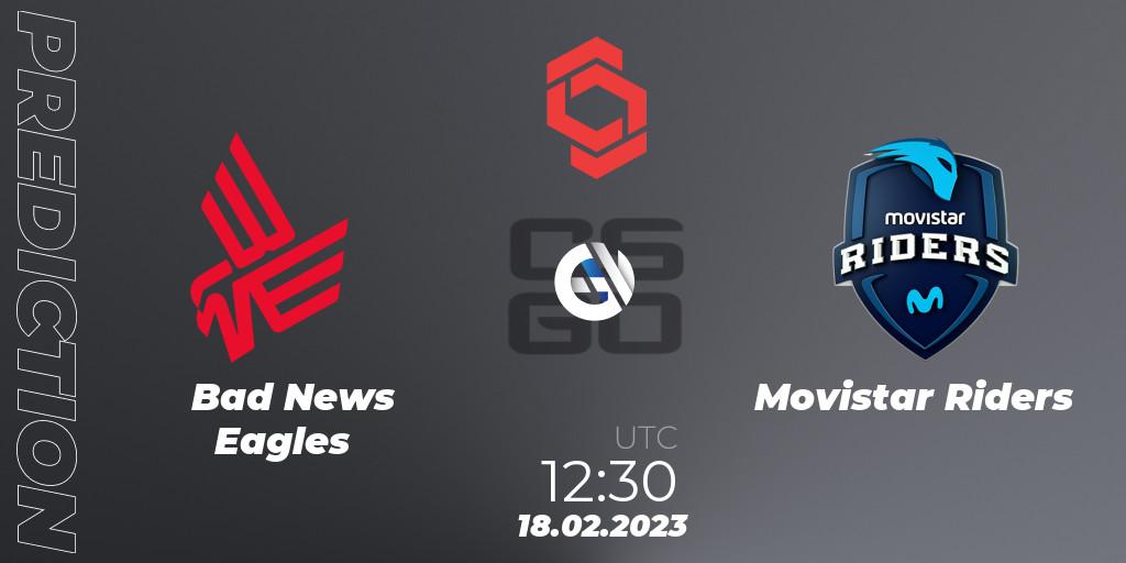 Prognose für das Spiel Bad News Eagles VS Movistar Riders. 18.02.2023 at 12:30. Counter-Strike (CS2) - CCT Central Europe Series Finals #1