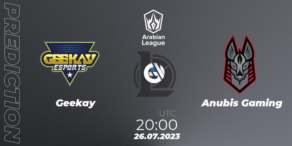 Prognose für das Spiel Geekay VS Anubis Gaming. 26.07.23. LoL - Arabian League Summer 2023 - Group Stage
