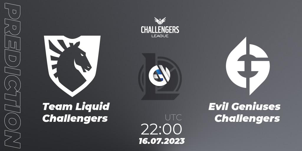 Prognose für das Spiel Team Liquid Challengers VS Evil Geniuses Challengers. 17.07.23. LoL - North American Challengers League 2023 Summer - Group Stage
