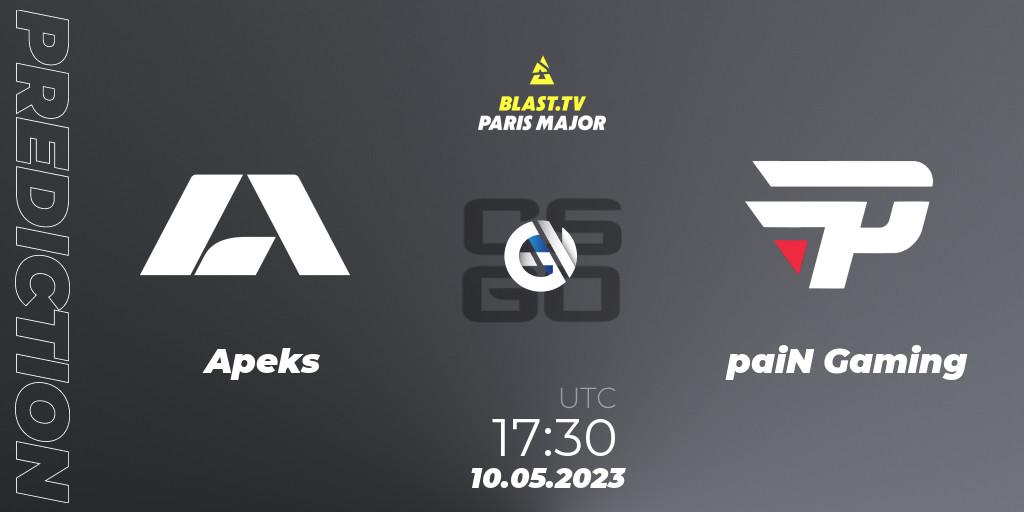 Prognose für das Spiel Apeks VS paiN Gaming. 10.05.23. CS2 (CS:GO) - BLAST Paris Major 2023 Challengers Stage