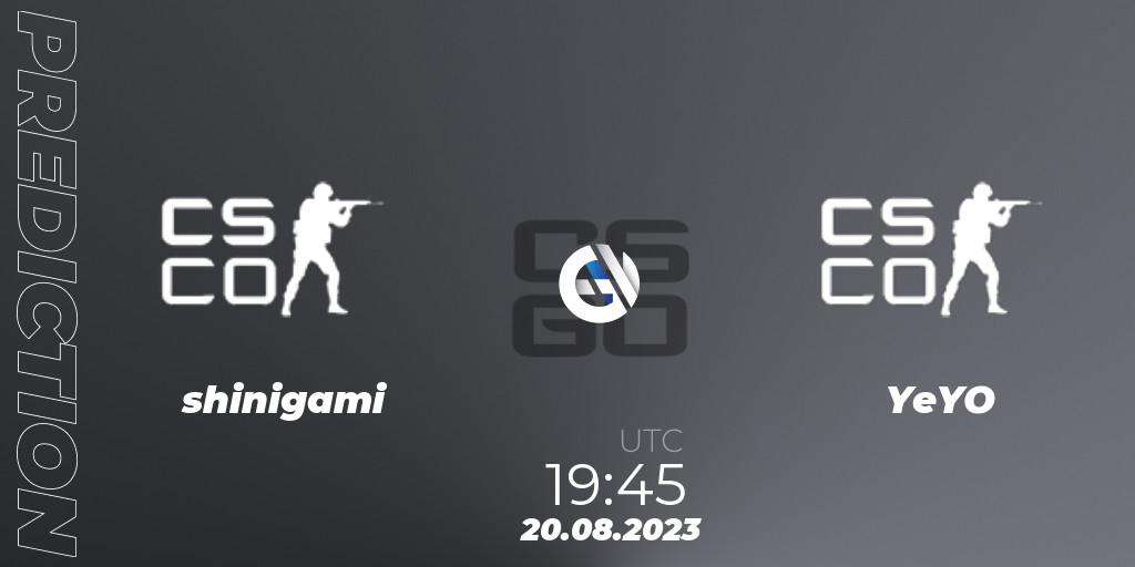 Prognose für das Spiel shinigami VS YeYO. 20.08.23. CS2 (CS:GO) - ESL Impact League Season 4 Europe Open Qualifier 1