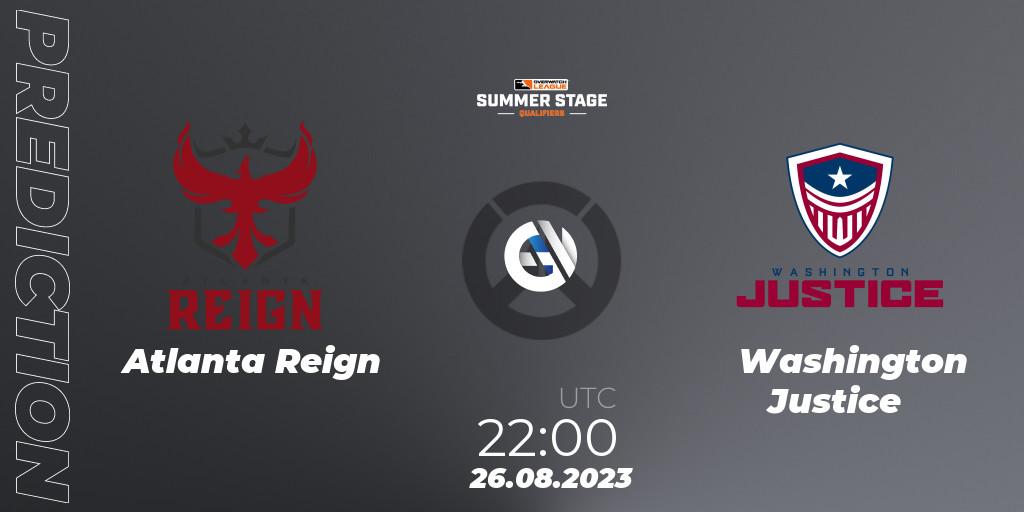 Prognose für das Spiel Atlanta Reign VS Washington Justice. 26.08.23. Overwatch - Overwatch League 2023 - Summer Stage Qualifiers
