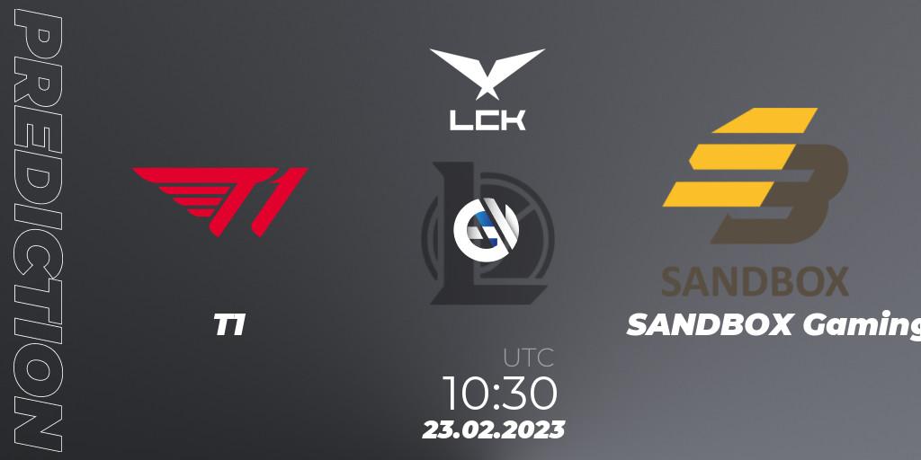 Prognose für das Spiel T1 VS SANDBOX Gaming. 23.02.23. LoL - LCK Spring 2023 - Group Stage