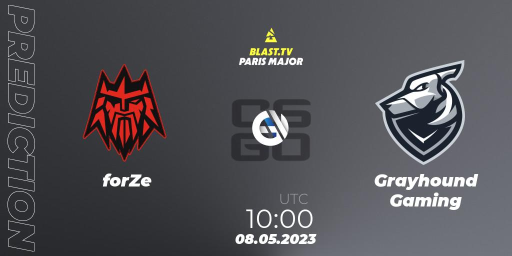 Prognose für das Spiel forZe VS Grayhound Gaming. 08.05.23. CS2 (CS:GO) - BLAST Paris Major 2023 Challengers Stage
