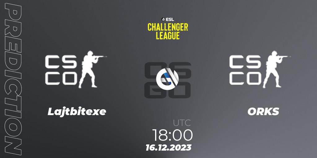 Prognose für das Spiel Lajtbitexe VS ORKS. 16.12.2023 at 18:00. Counter-Strike (CS2) - ESL Challenger League Season 46 Relegation: Europe