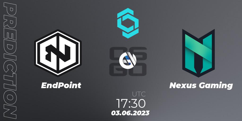 Prognose für das Spiel EndPoint VS Nexus Gaming. 03.06.23. CS2 (CS:GO) - CCT North Europe Series 5