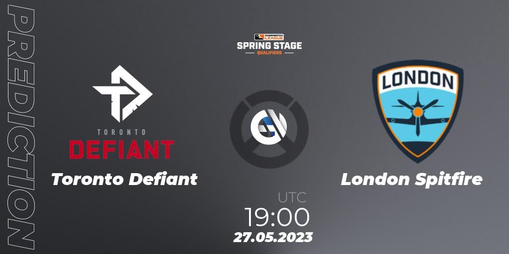 Prognose für das Spiel Toronto Defiant VS London Spitfire. 27.05.23. Overwatch - OWL Stage Qualifiers Spring 2023 West