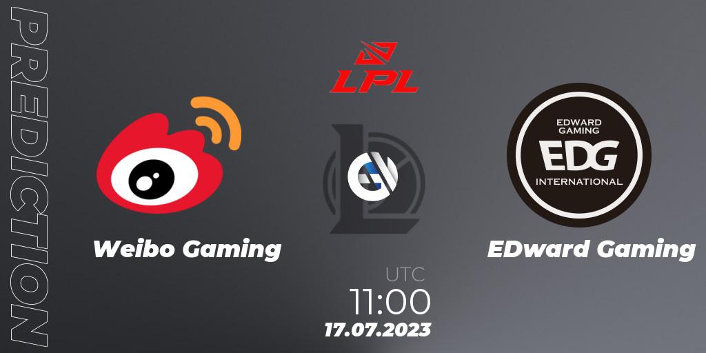 Prognose für das Spiel Weibo Gaming VS EDward Gaming. 17.07.23. LoL - LPL Summer 2023 Regular Season