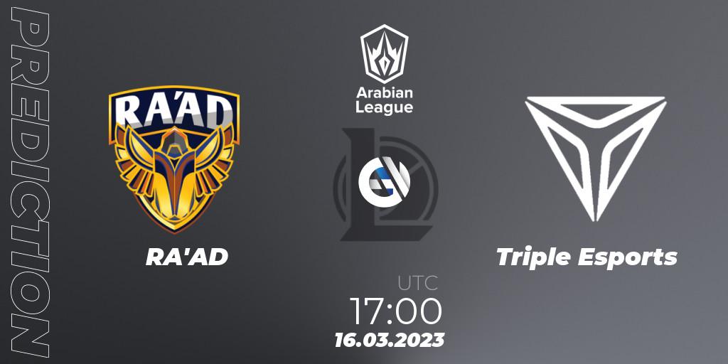 Prognose für das Spiel RA'AD VS Triple Esports. 16.03.23. LoL - Arabian League 2nd Division Spring 2023