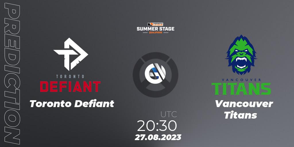 Prognose für das Spiel Toronto Defiant VS Vancouver Titans. 27.08.23. Overwatch - Overwatch League 2023 - Summer Stage Qualifiers
