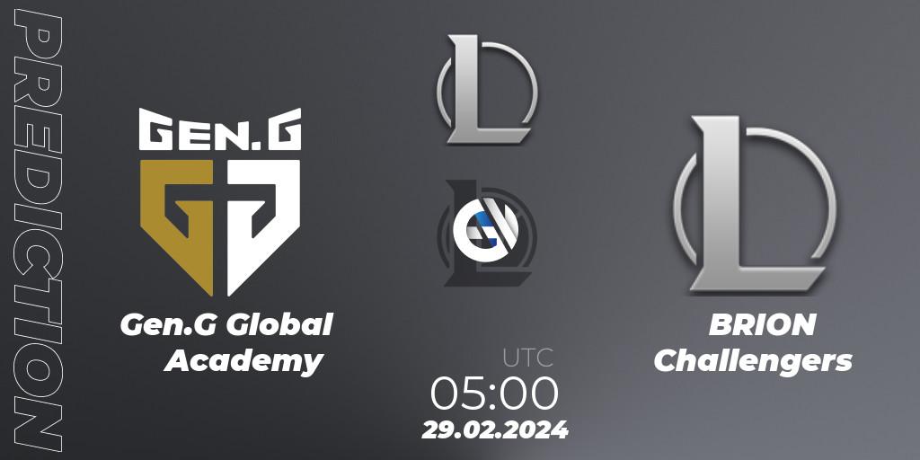 Prognose für das Spiel Gen.G Global Academy VS BRION Challengers. 29.02.2024 at 05:00. LoL - LCK Challengers League 2024 Spring - Group Stage