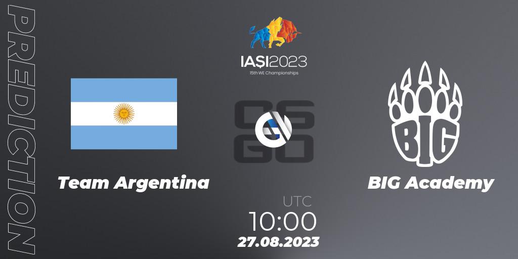 Prognose für das Spiel Team Argentina VS BIG Academy. 27.08.2023 at 14:15. Counter-Strike (CS2) - IESF World Esports Championship 2023