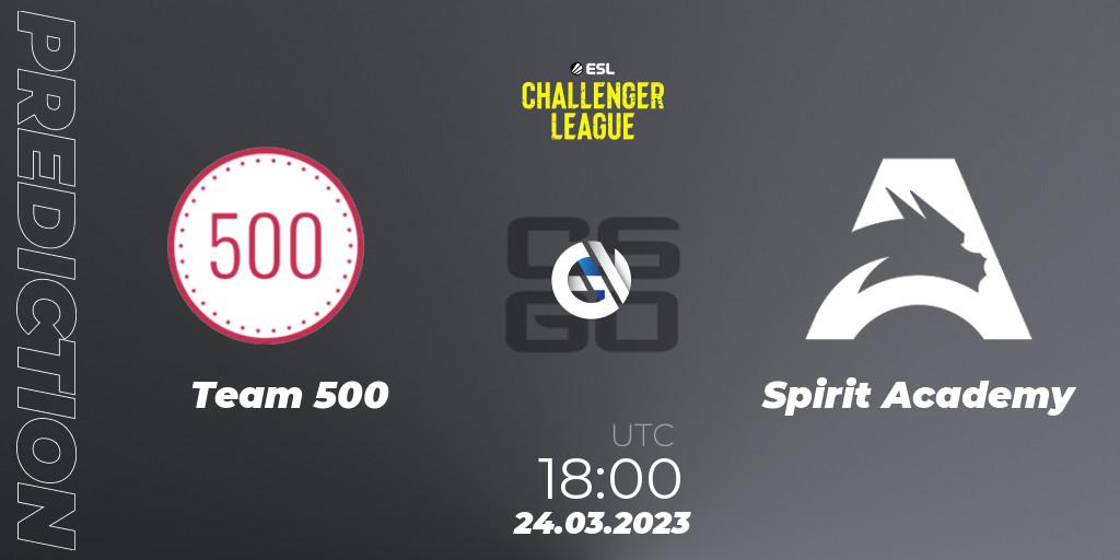 Prognose für das Spiel Team 500 VS Spirit Academy. 24.03.23. CS2 (CS:GO) - ESL Challenger League Season 44 Relegation: Europe