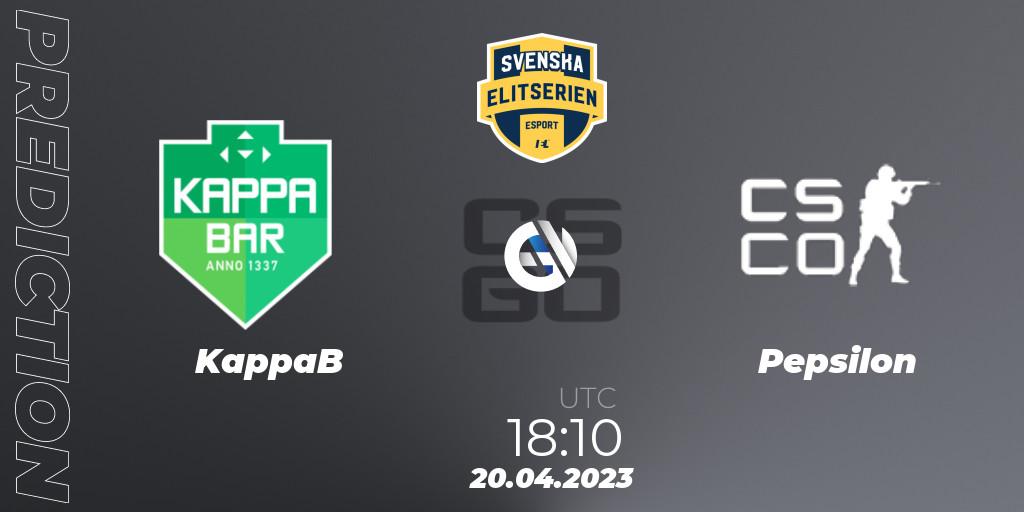 Prognose für das Spiel KappaB VS Pepsilon. 20.04.23. CS2 (CS:GO) - Svenska Elitserien Spring 2023: Online Stage