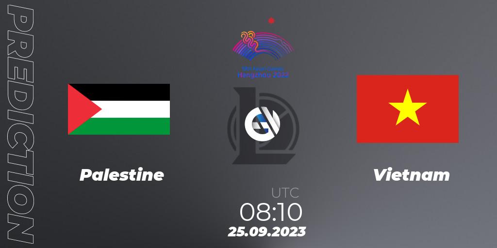 Prognose für das Spiel Palestine VS Vietnam. 25.09.2023 at 08:10. LoL - 2022 Asian Games