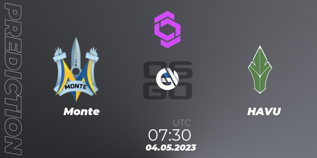 Prognose für das Spiel Monte VS HAVU. 04.05.2023 at 07:30. Counter-Strike (CS2) - CCT West Europe Series #3