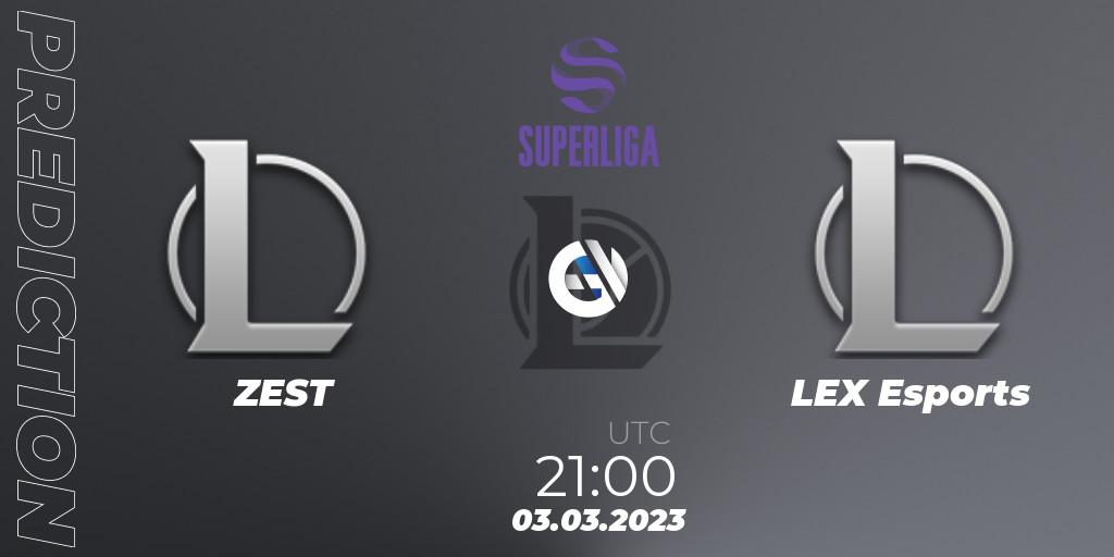 Prognose für das Spiel ZEST VS LEX Esports. 03.03.2023 at 21:00. LoL - LVP Superliga 2nd Division Spring 2023 - Group Stage