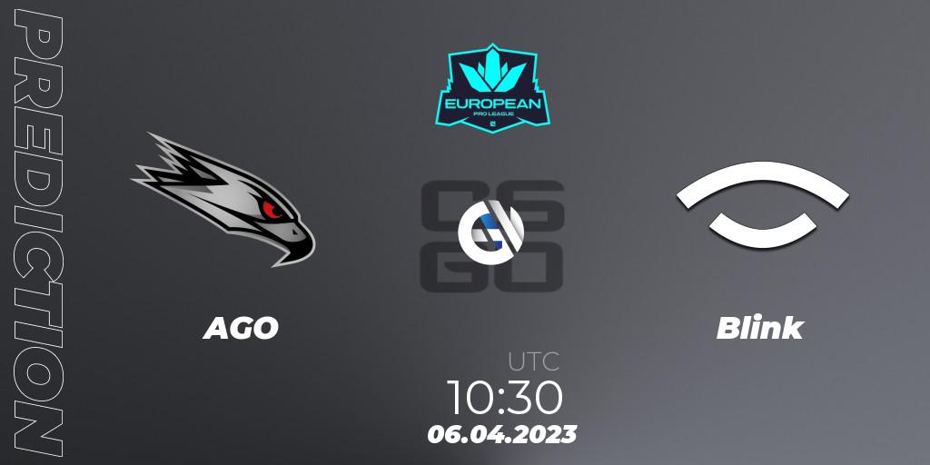 Prognose für das Spiel AGO VS Blink. 06.04.2023 at 10:30. Counter-Strike (CS2) - European Pro League Season 7
