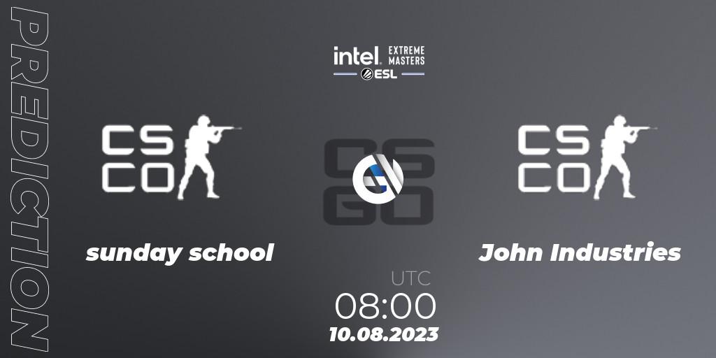 Prognose für das Spiel sunday school VS John Industries. 10.08.2023 at 08:00. Counter-Strike (CS2) - IEM Sydney 2023 Oceania Open Qualifier 1