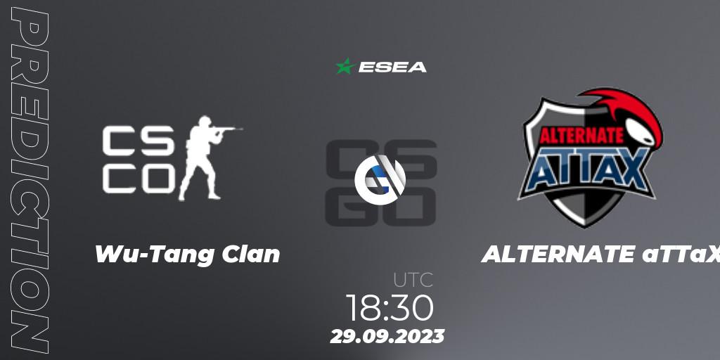 Prognose für das Spiel Wu-Tang Clan VS ALTERNATE aTTaX. 28.09.2023 at 12:10. Counter-Strike (CS2) - ESEA Advanced Season 46 Europe