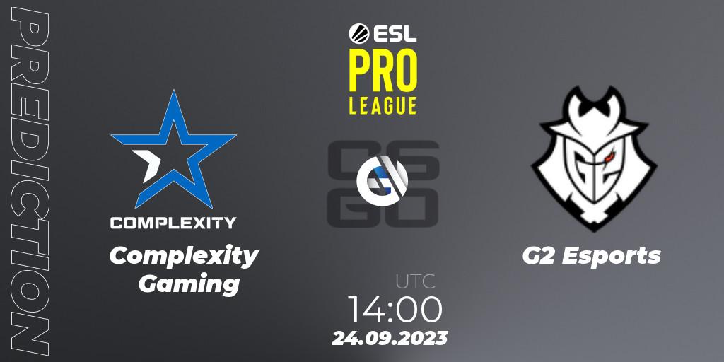Prognose für das Spiel Complexity Gaming VS G2 Esports. 24.09.2023 at 14:00. Counter-Strike (CS2) - ESL Pro League Season 18