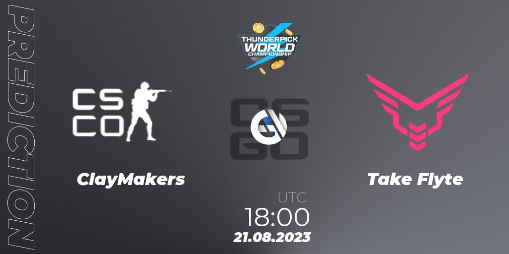 Prognose für das Spiel ClayMakers VS Take Flyte. 21.08.2023 at 18:20. Counter-Strike (CS2) - Thunderpick World Championship 2023: North American Qualifier #2