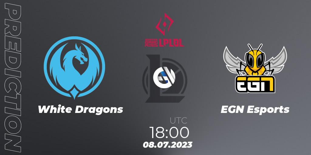 Prognose für das Spiel White Dragons VS EGN Esports. 16.06.2023 at 18:00. LoL - LPLOL Split 2 2023 - Group Stage