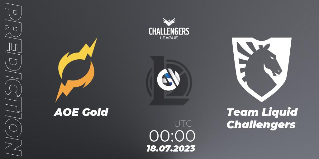 Prognose für das Spiel AOE Gold VS Team Liquid Challengers. 18.07.2023 at 00:00. LoL - North American Challengers League 2023 Summer - Group Stage