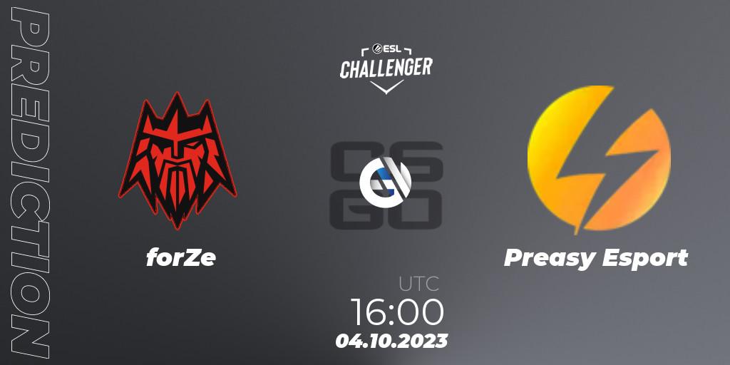 Prognose für das Spiel forZe VS Preasy Esport. 04.10.23. CS2 (CS:GO) - ESL Challenger at DreamHack Winter 2023: European Open Qualifier