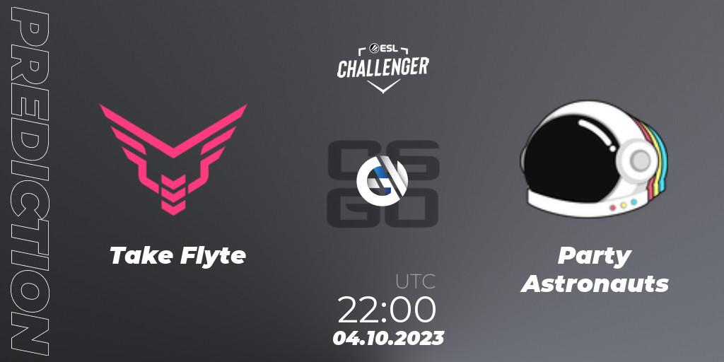 Prognose für das Spiel Take Flyte VS Party Astronauts. 04.10.2023 at 22:10. Counter-Strike (CS2) - ESL Challenger at DreamHack Winter 2023: North American Open Qualifier