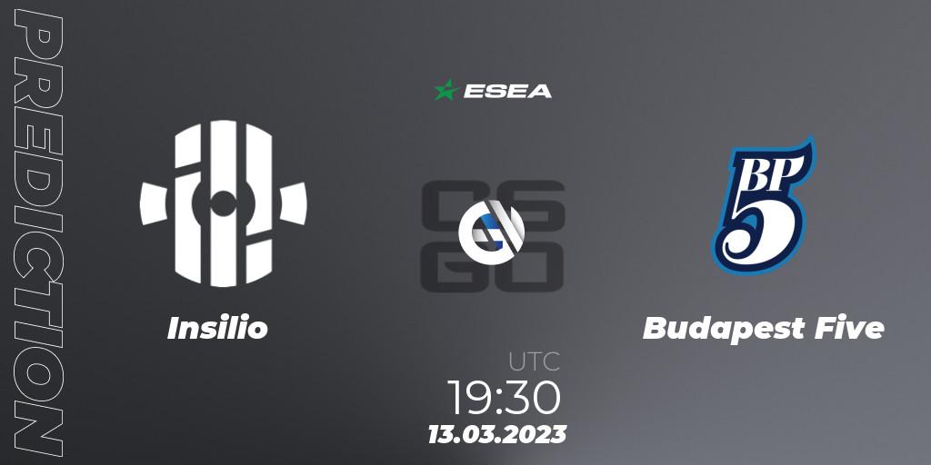 Prognose für das Spiel Insilio VS Budapest Five. 13.03.23. CS2 (CS:GO) - ESEA Season 44: Advanced Division - Europe