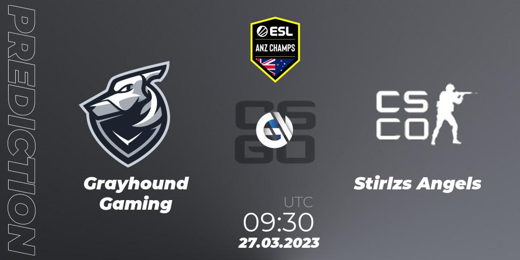 Prognose für das Spiel Grayhound Gaming VS Stirlzs Angels. 27.03.23. CS2 (CS:GO) - ESL ANZ Champs Season 16