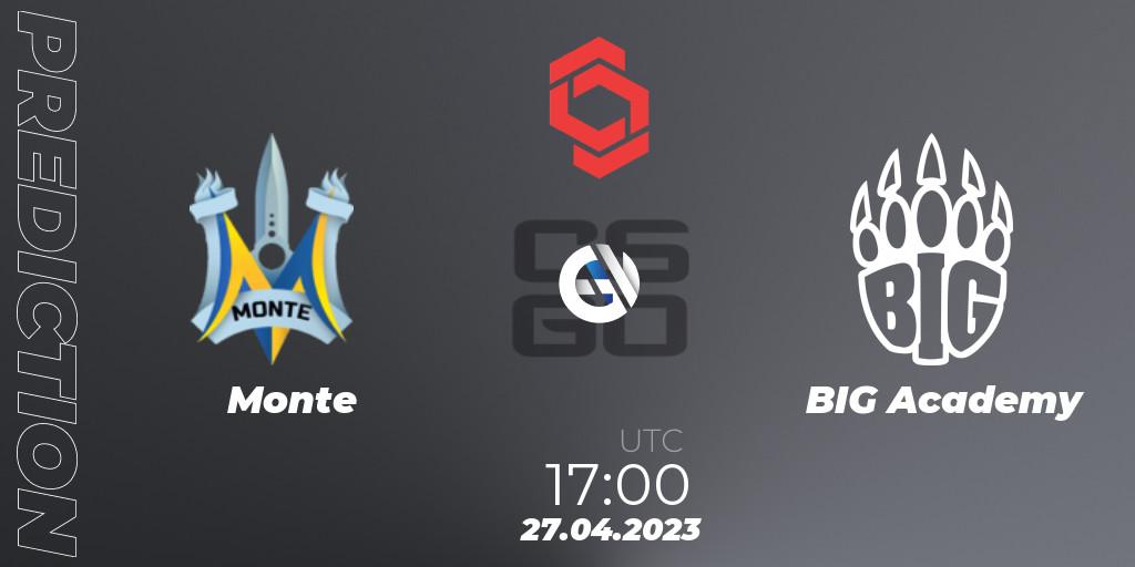 Prognose für das Spiel Monte VS BIG Academy. 27.04.2023 at 17:25. Counter-Strike (CS2) - CCT Central Europe Series #6