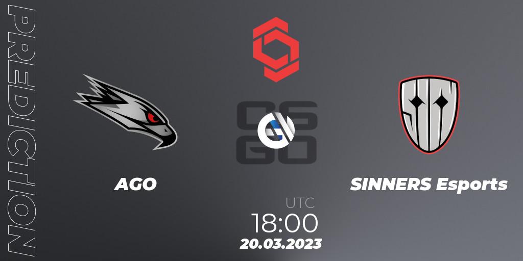 Prognose für das Spiel AGO VS SINNERS Esports. 20.03.23. CS2 (CS:GO) - CCT Central Europe Series #5