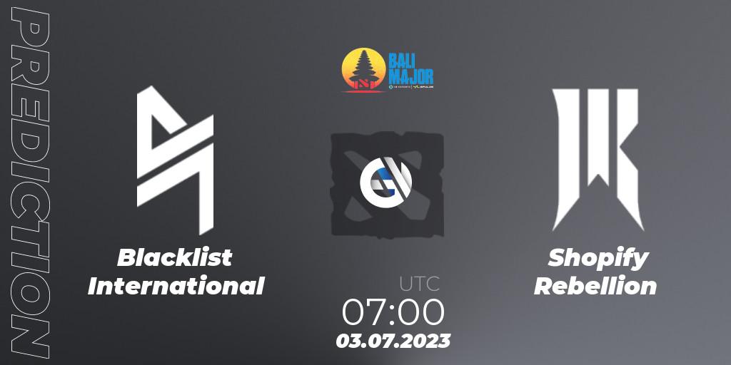Prognose für das Spiel Blacklist International VS Shopify Rebellion. 03.07.23. Dota 2 - Bali Major 2023 - Group Stage