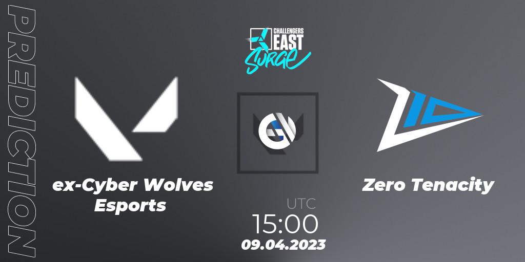 Prognose für das Spiel ex-Cyber Wolves Esports VS Zero Tenacity. 09.04.2023 at 15:00. VALORANT - VALORANT Challengers East: Surge - Split 2 - Regular Season