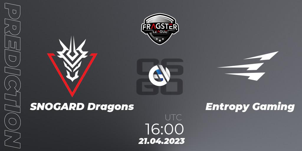Prognose für das Spiel SNOGARD Dragons VS Entropy Gaming. 21.04.23. CS2 (CS:GO) - Fragster League Season 4