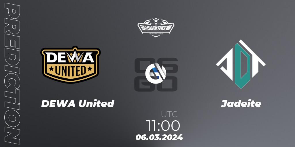 Prognose für das Spiel DEWA United VS Jadeite. 06.03.2024 at 11:00. Counter-Strike (CS2) - Asian Super League Season 2