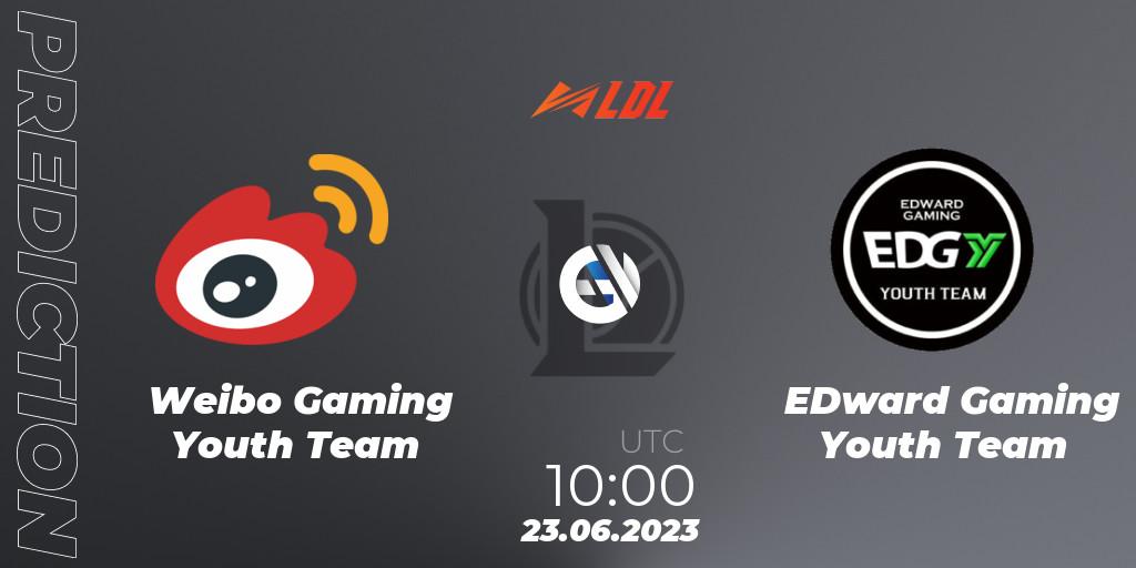 Prognose für das Spiel Weibo Gaming Youth Team VS EDward Gaming Youth Team. 23.06.2023 at 11:00. LoL - LDL 2023 - Regular Season - Stage 3