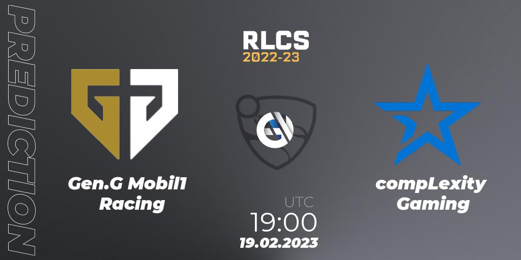 Prognose für das Spiel Gen.G Mobil1 Racing VS compLexity Gaming. 19.02.2023 at 19:00. Rocket League - RLCS 2022-23 - Winter: North America Regional 2 - Winter Cup