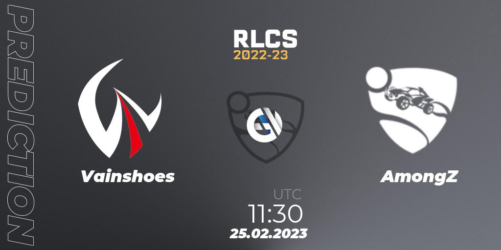 Prognose für das Spiel Vainshoes VS AmongZ. 25.02.2023 at 11:30. Rocket League - RLCS 2022-23 - Winter: Asia-Pacific Regional 3 - Winter Invitational