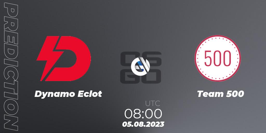 Prognose für das Spiel Dynamo Eclot VS Team 500. 05.08.2023 at 08:00. Counter-Strike (CS2) - European Pro League Season 10: Division 2