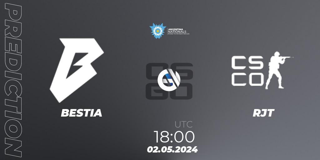Prognose für das Spiel BESTIA VS RJT. 02.05.2024 at 18:00. Counter-Strike (CS2) - IESF World Esports Championship 2024: Argentina