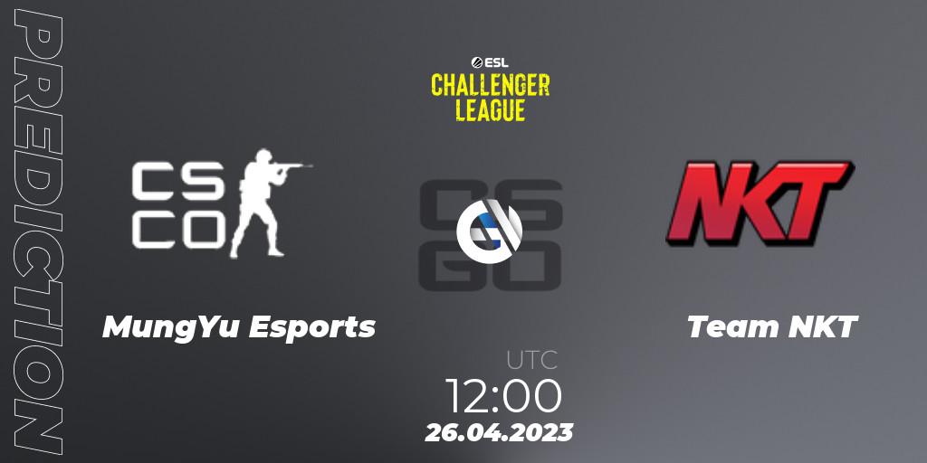Prognose für das Spiel MungYu Esports VS Team NKT. 26.04.2023 at 12:00. Counter-Strike (CS2) - ESL Challenger League Season 45: Asia-Pacific